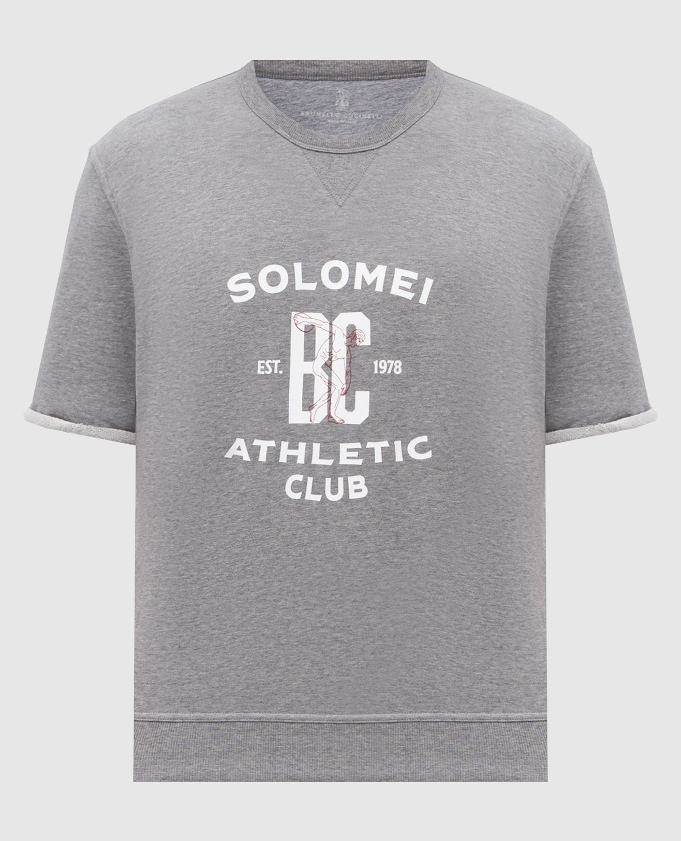 Gray T-shirt with branded print Brunello Cucinelli