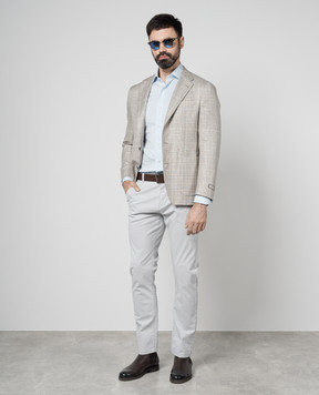 Canali Beige checkered wool, silk and linen jacket CF0043520272