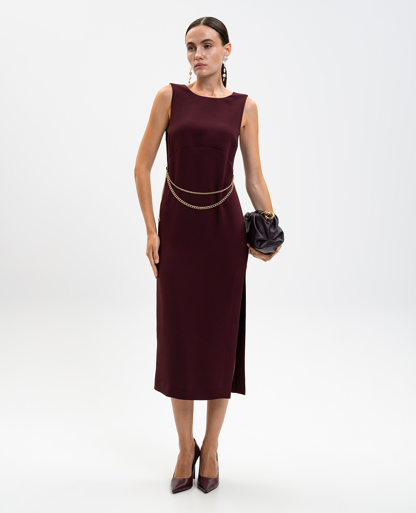 

Burgundy midi dress with chain Twinset