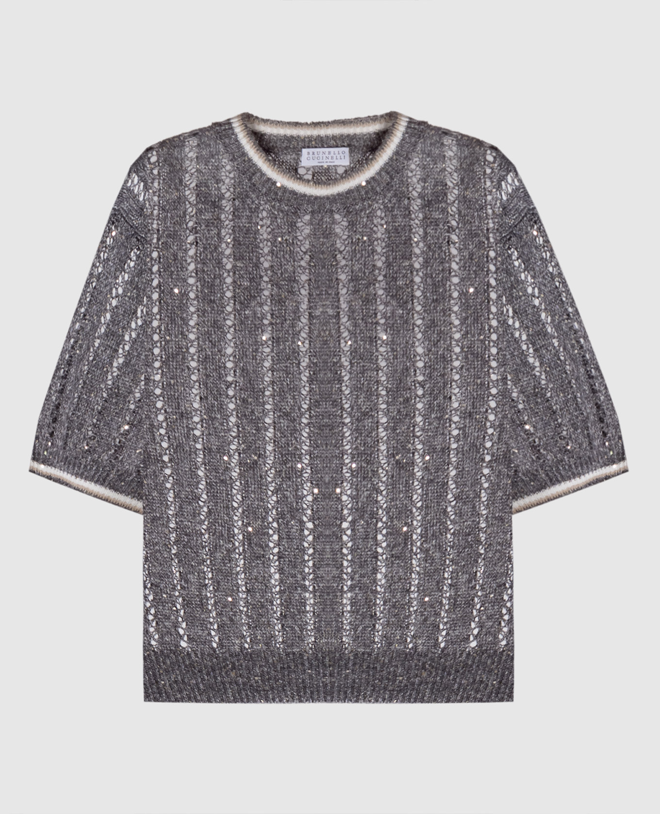 

Gray openwork linen top with sequins Brunello Cucinelli, Grey