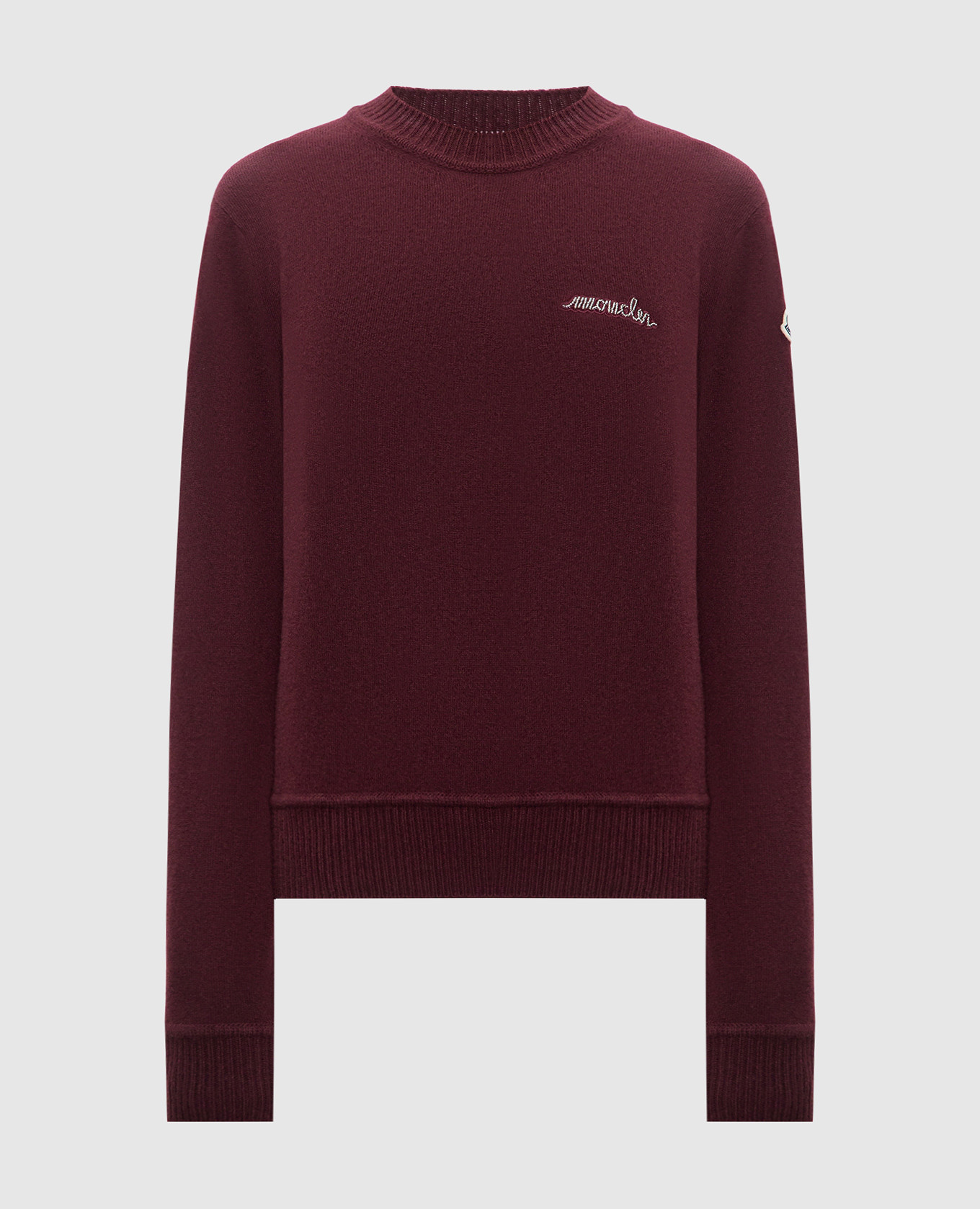 Burgundy wool and cashmere sweater with logo embroidery Moncler