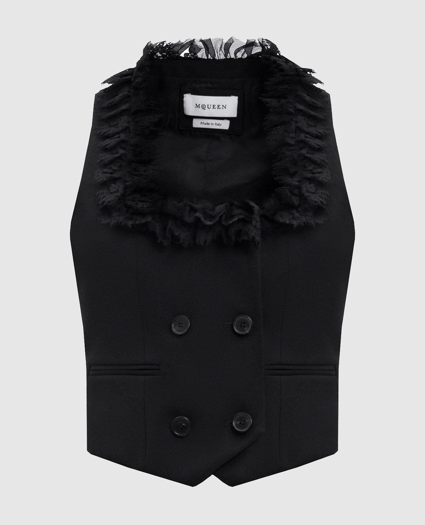 

Black double-breasted wool and silk vest with ruffles Alexander McQueen