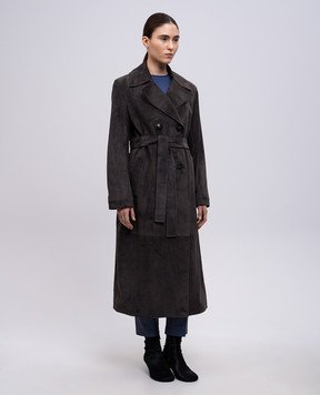 Babe Pay Pls Gray suede double-breasted coat 2517SUEDE