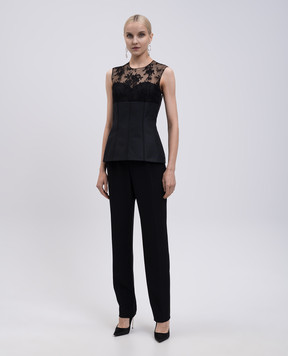 Alexander McQueen Black silk top with lace 832038QEAGE