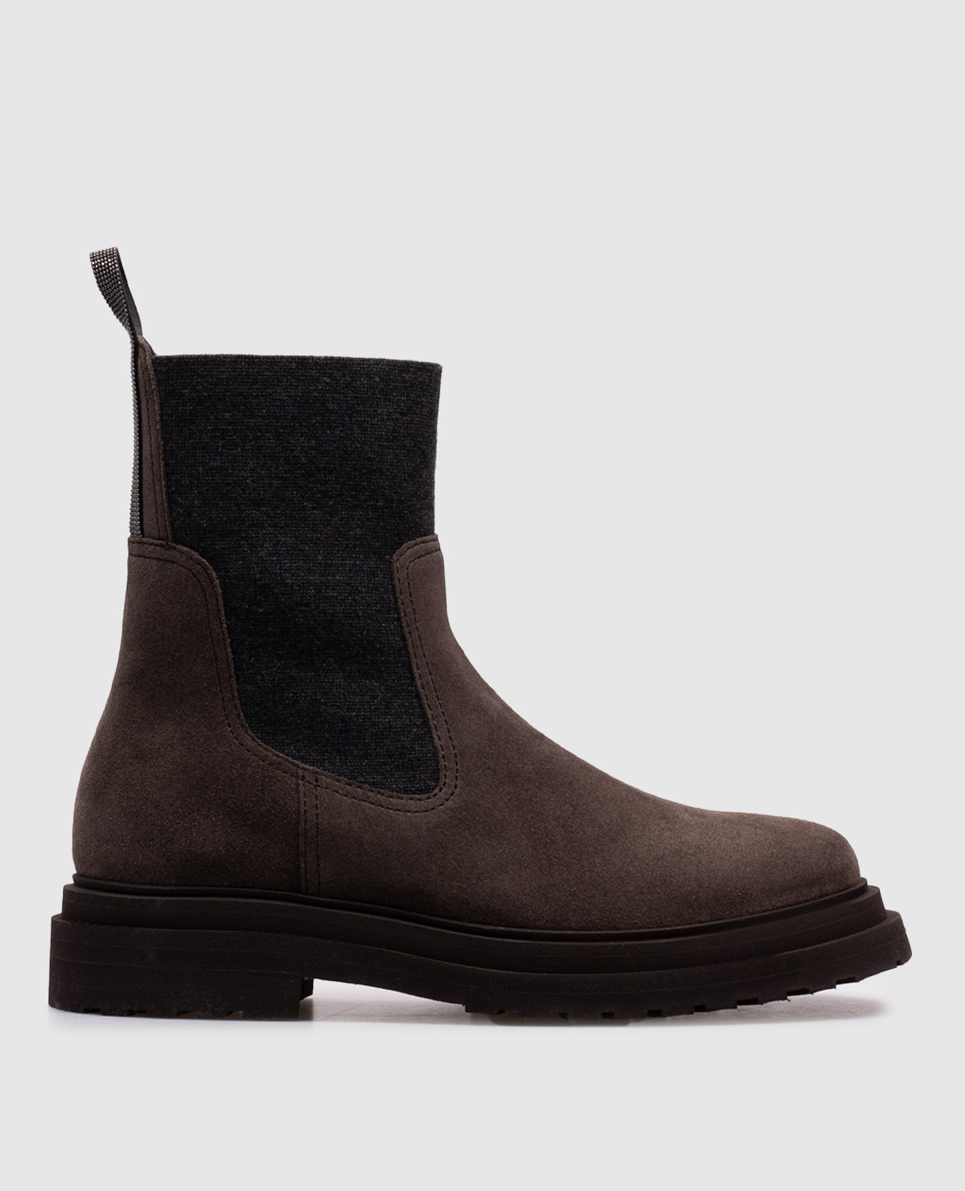 

Brown suede Chelsea boots with monil chain Brunello Cucinelli