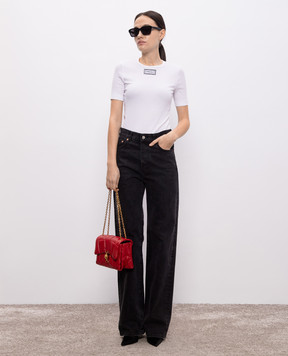 Versace White ribbed T-shirt with logo patch 10180991A12908