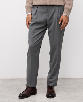 Brunello Cucinelli Grey wool trousers with logo patch MH2443030F