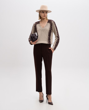 Ermanno Scervino Beige wool and cashmere pullover with contrasting embroidery D455M724REFX