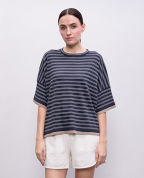Brunello Cucinelli Blue striped wool and cashmere top M14809610
