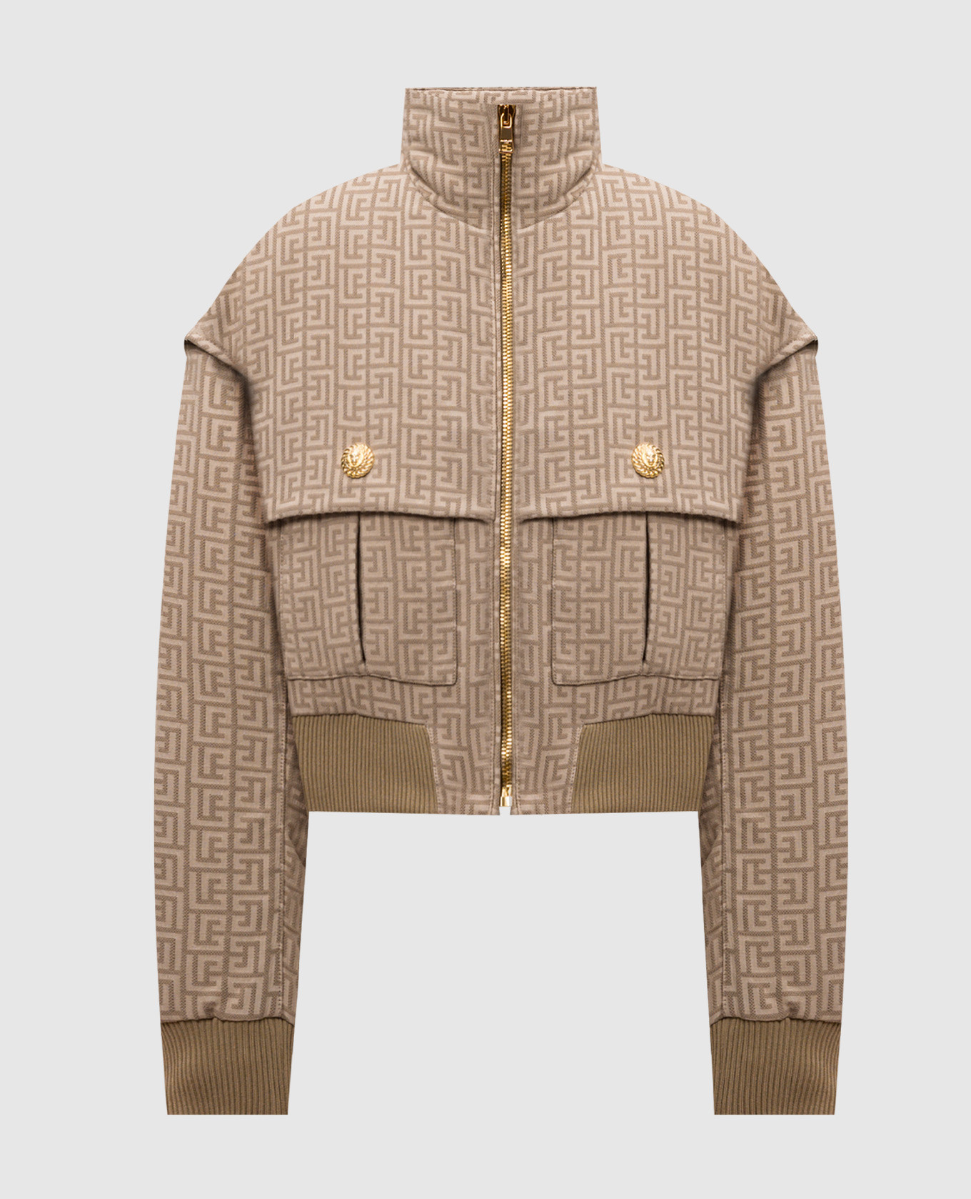 

Beige cropped jacket in PB Labyrinth monogram pattern with detachable sleeves Balmain