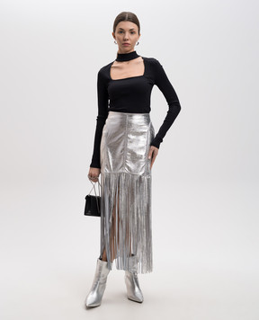 Simonetta Ravizza Lauren silver leather skirt with fringe S05SK60L1