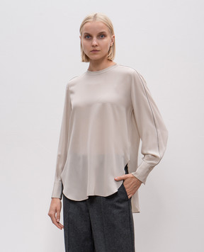 Brunello Cucinelli Beige silk blouse with monil chain MB993ES700