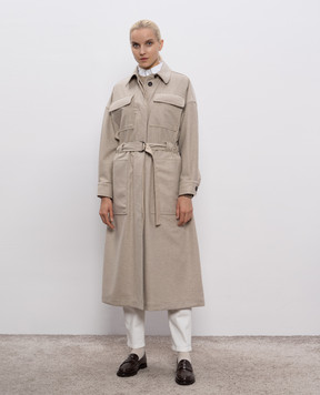 Brunello Cucinelli Beige wool coat with monil chain MD5919945P