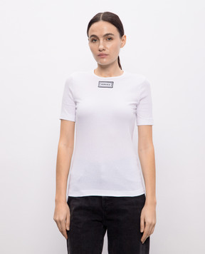 Versace White ribbed T-shirt with logo patch 10180991A12908