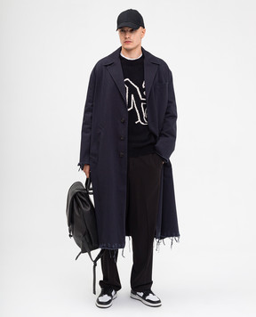 Palm Angels Blue raincoat with logo print and raw edges PMER030F24FAB001