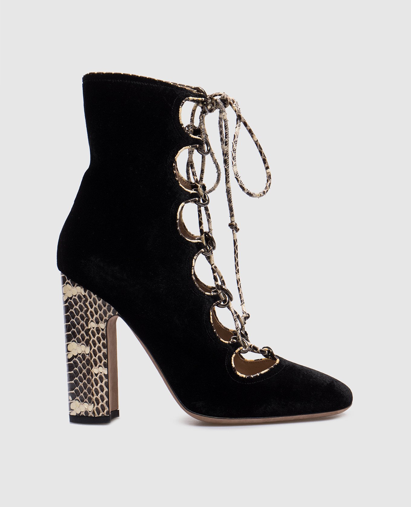 Black velor ankle boots with shaped cutouts valentino