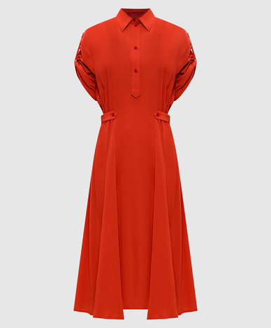 Red silk shirt dress