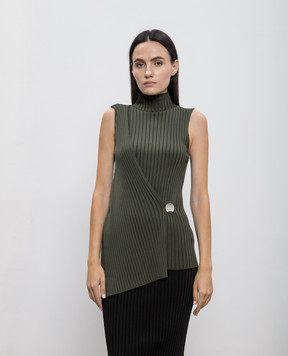 Jil Sander Green top with logo engraved metal brooch J02NC0222J18313