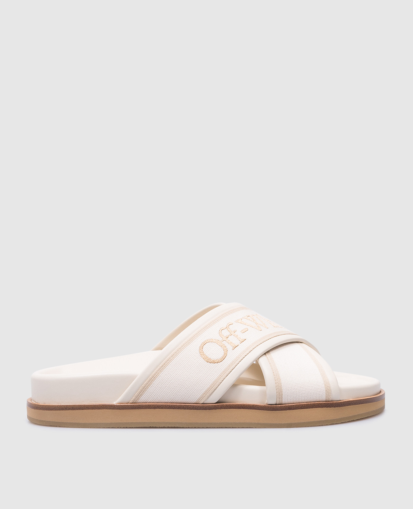 Criss logo flip flops in beige leather off-white