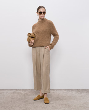 Peserico Beige striped wool pants A04579D04458