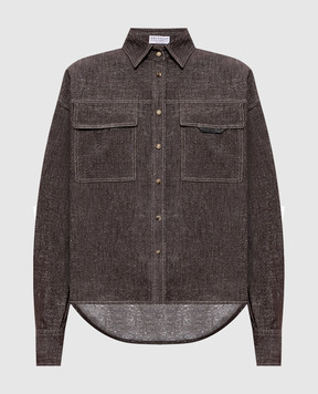 Brunello Cucinelli Brown denim shirt with lurex MB148MY516