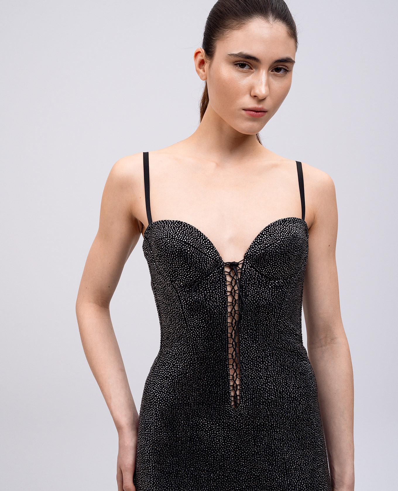

Black bustier maxi dress with crystals Giuseppe Di Morabito Milano