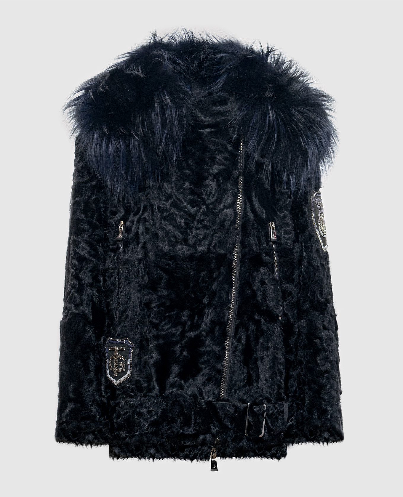 Black fur coat with fox fur giuliana teso
