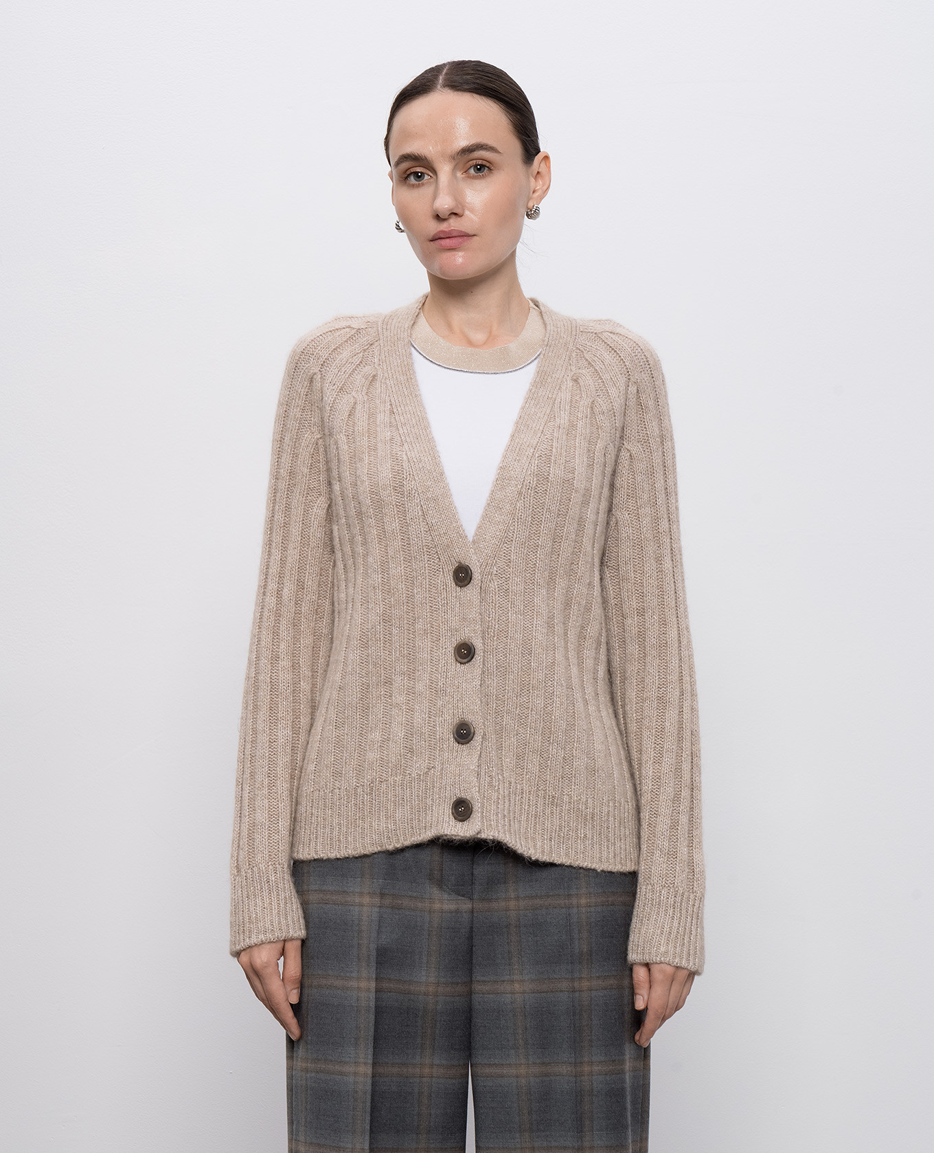 

Beige wool and cashmere cardigan with lurex Peserico