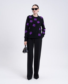 Dolce&Gabbana Black wool sweater with DG pattern FXX06TJCVYX