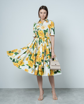 Dolce&Gabbana White shirt dress in YELLOW ROSE print F6AGMTHS5NO