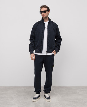 Stone Island Blue Raso Gommato 3L jacket with logo K1S154100012S0034