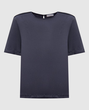 Peserico Blue silk top with monil chain S0676002372