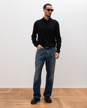Versace Black silk polo with logo patch 10173421A12273
