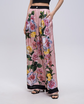 Dolce&Gabbana Pink silk pants with floral print FTCISTHI1W3