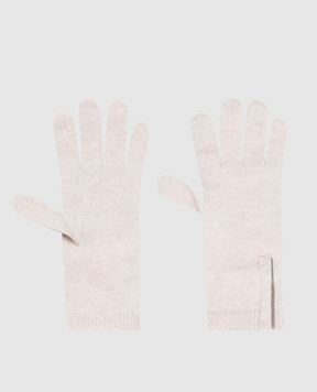 Brunello Cucinelli Beige cashmere gloves with monil chain M12147189