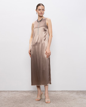 Peserico Beige midi dress with monil chain A02441D01514