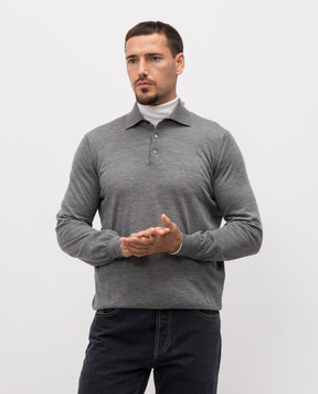 Brunello Cucinelli Grey melange wool and cashmere polo shirt M2400295