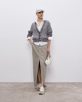 Brunello Cucinelli Green Chino denim skirt with linen ML996G3822