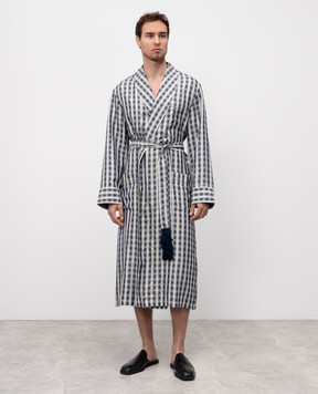 Derek Rose Blue checked silk robe 5535OTIS003