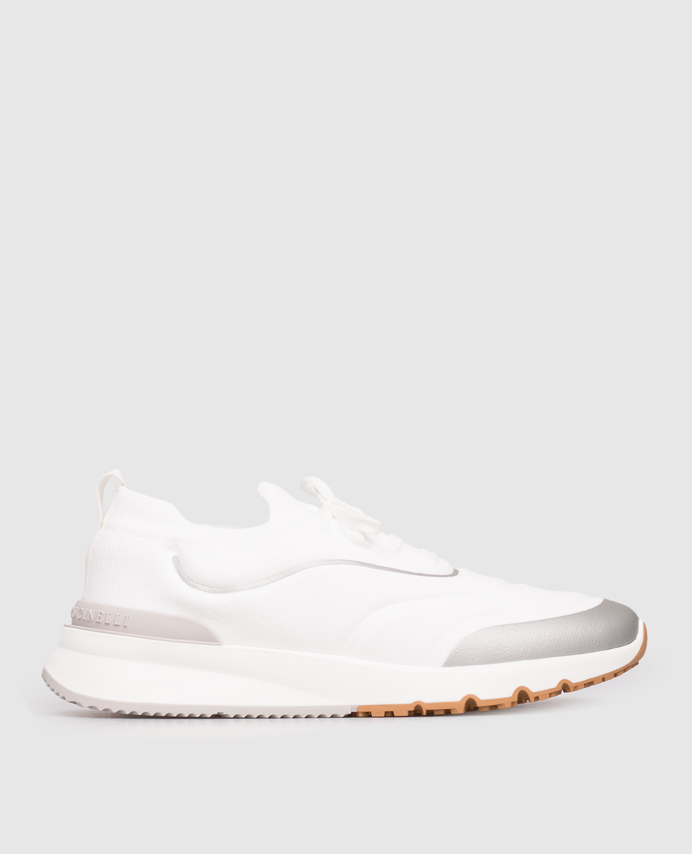 White sneakers with textured logo Brunello Cucinelli
