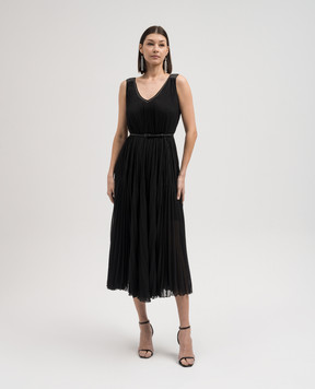 Peserico Black pleated monil chain midi dress E0234500PA00630