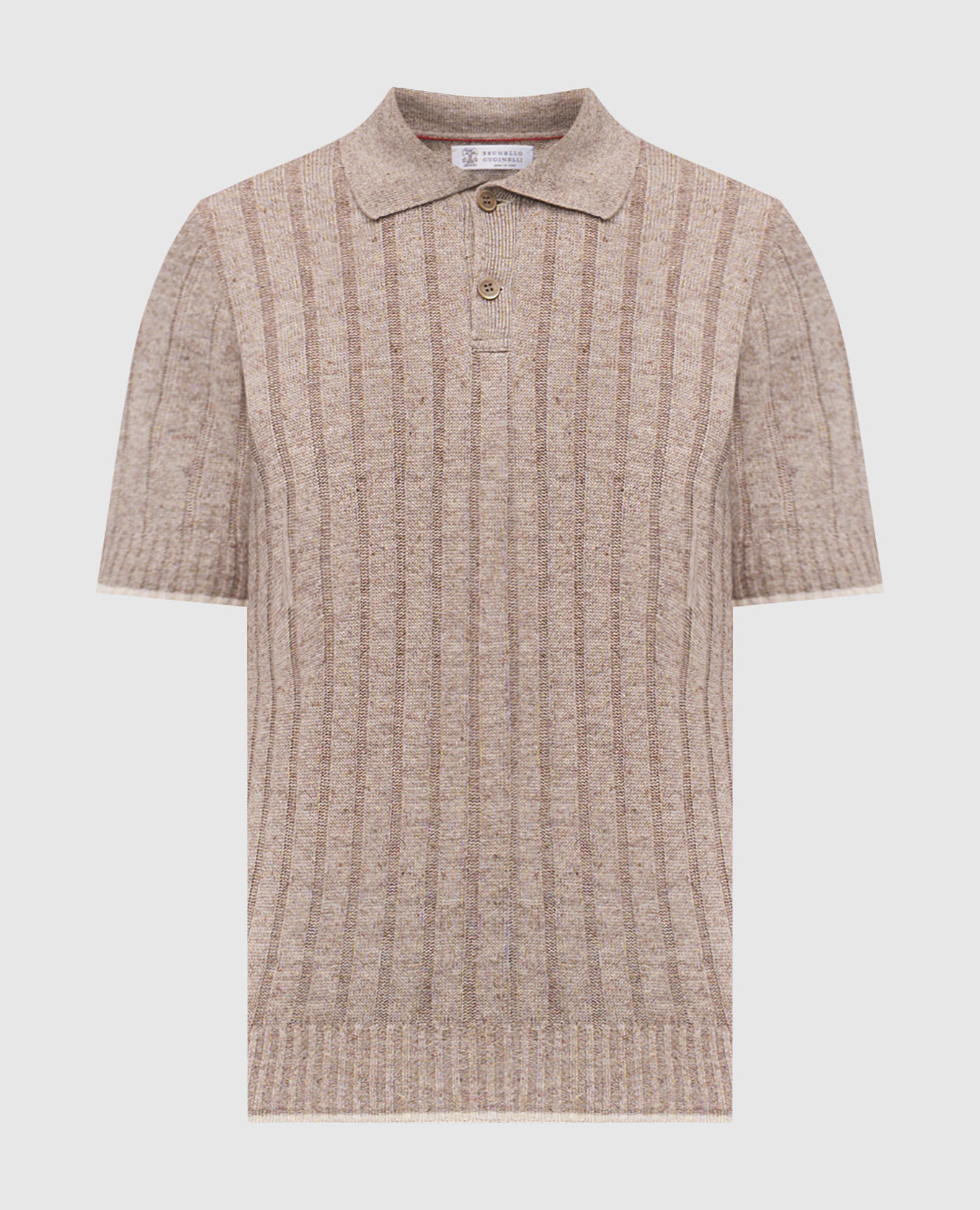 

Beige polo with linen in woven pattern Brunello Cucinelli