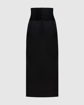 Dolce&Gabbana Black midi skirt with corset belt F4CI1TFURAD