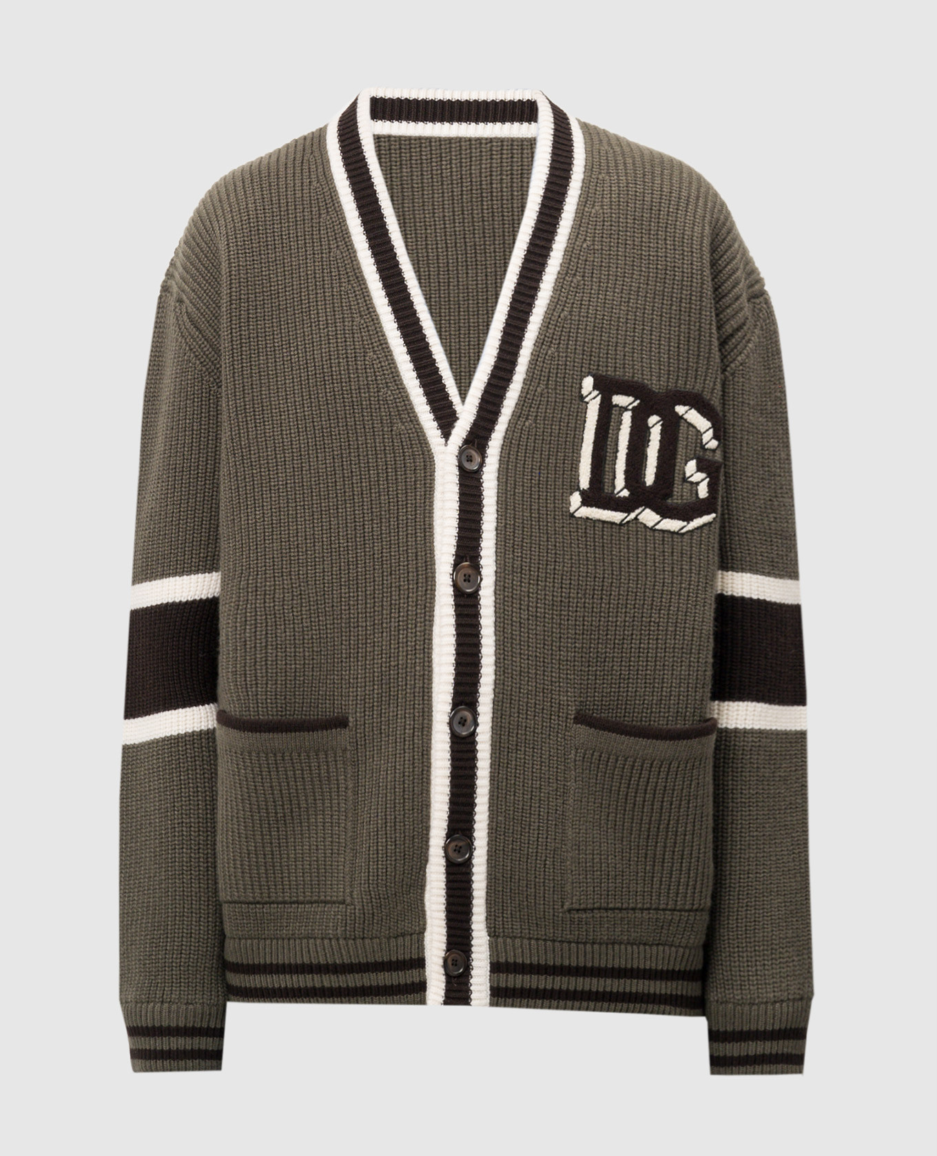 Green wool cardigan with textured logo patch dolce&gabbana