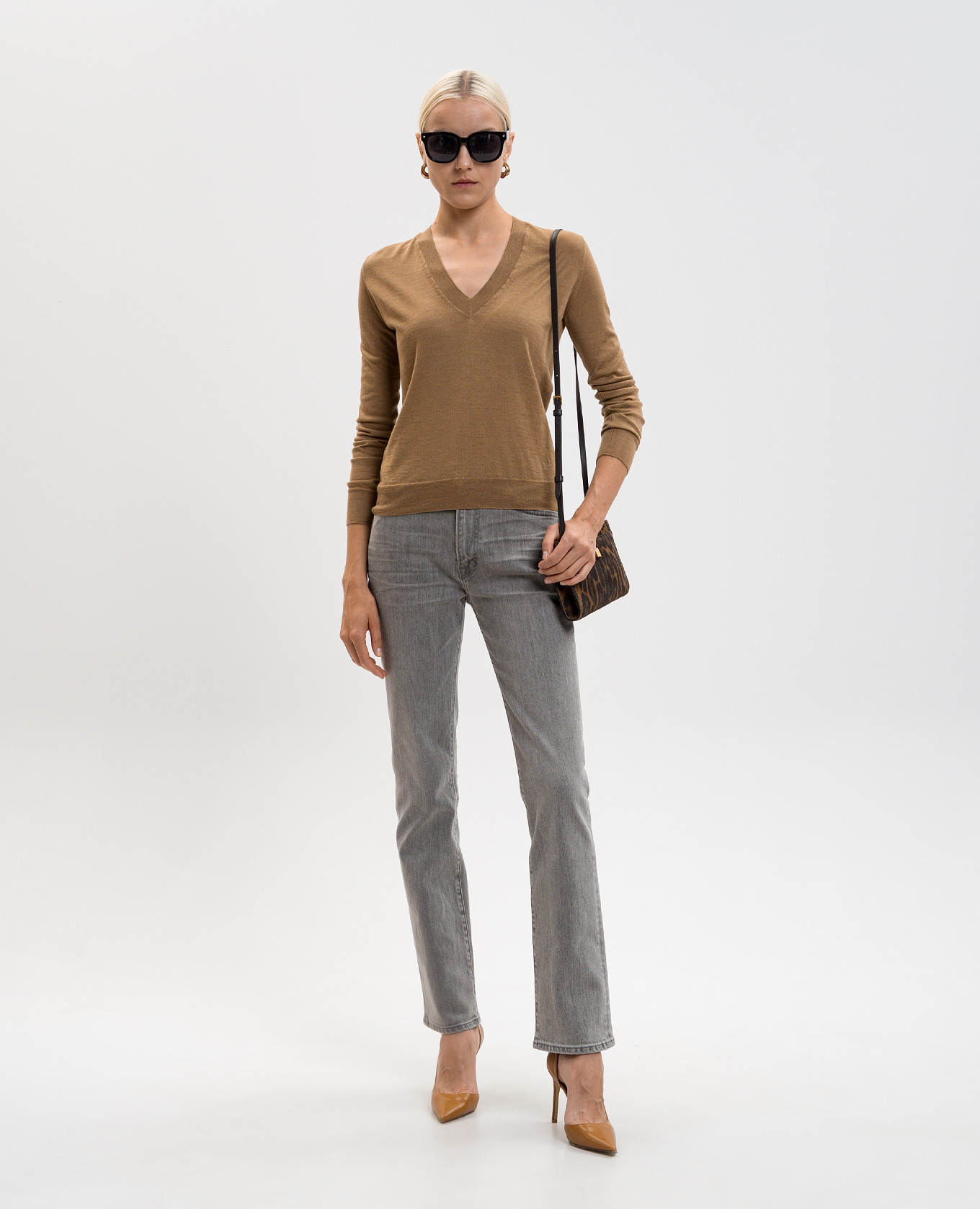 Brown cashmere and silk pullover with monogram logo Tom Ford 2