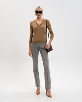 Tom Ford Brown cashmere and silk pullover with monogram logo MAK1357YAX087