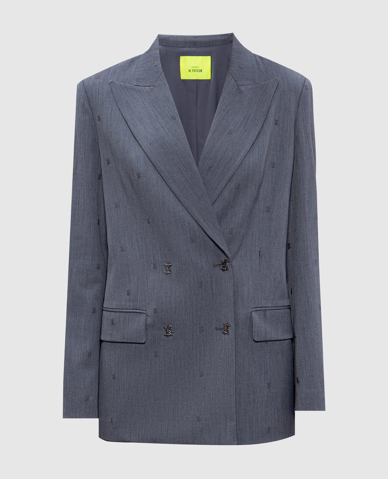 Gray double-breasted jacket with logo emblem embroidery twinset actitude