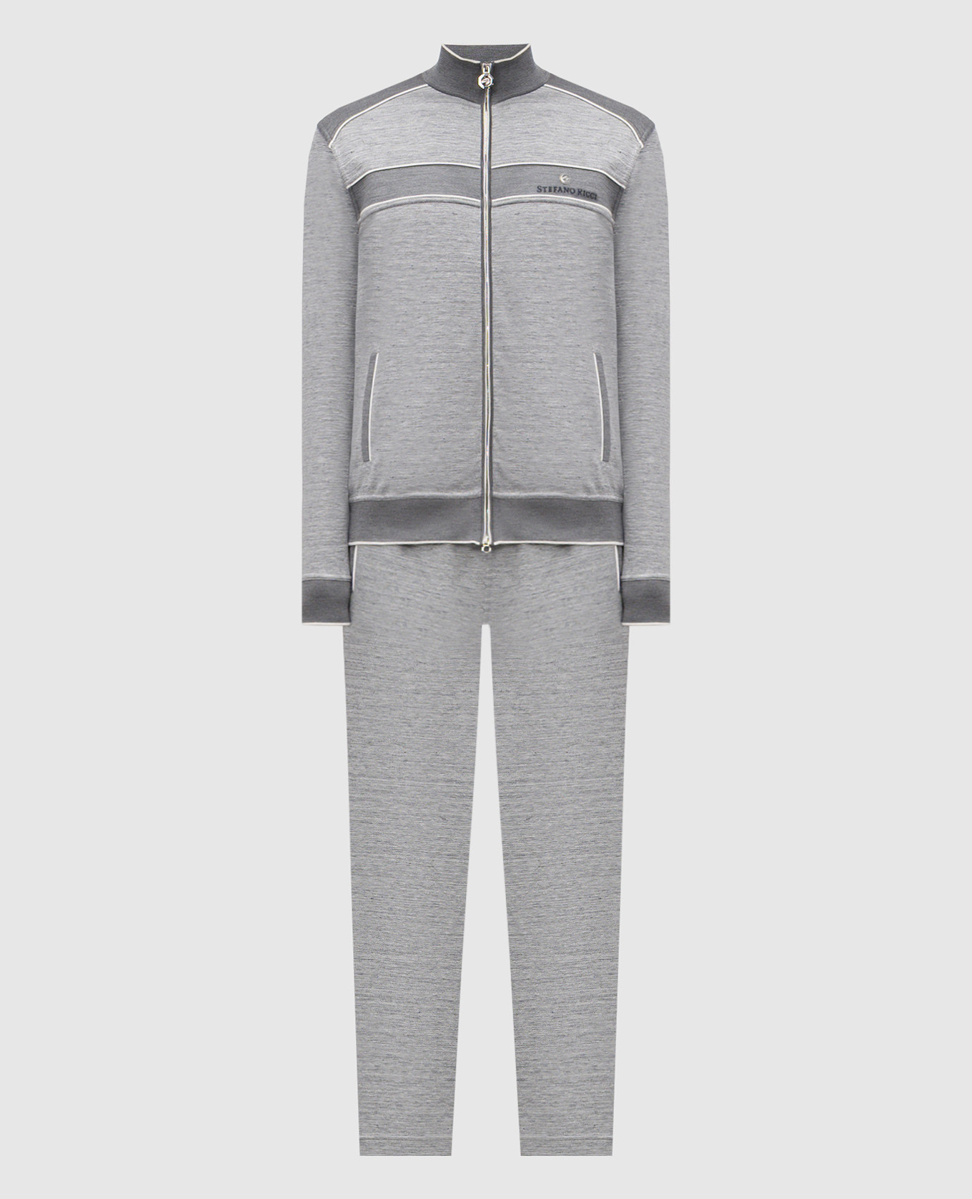 

Grey melange silk and linen tracksuit with logo Stefano Ricci