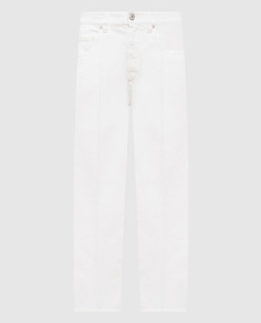 Brunello Cucinelli White jeans with leather logo patch MPH81P4008