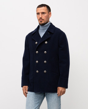 Brunello Cucinelli Blue double-breasted cashmere corduroy coat MV4237008K